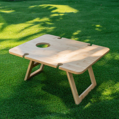 Bamboo Foldable Picnic Table Tray with Wine and Glass Holders.