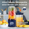 400ml USB-C Rechargeable Portable Juicer with Travel Lid â Personal Blender for Smoothies & Shakes.