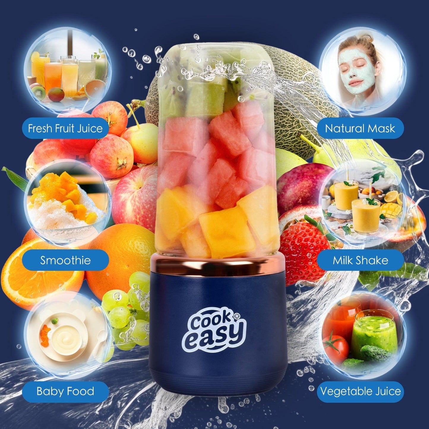 400ml USB-C Rechargeable Portable Juicer with Travel Lid â Personal Blender for Smoothies & Shakes.