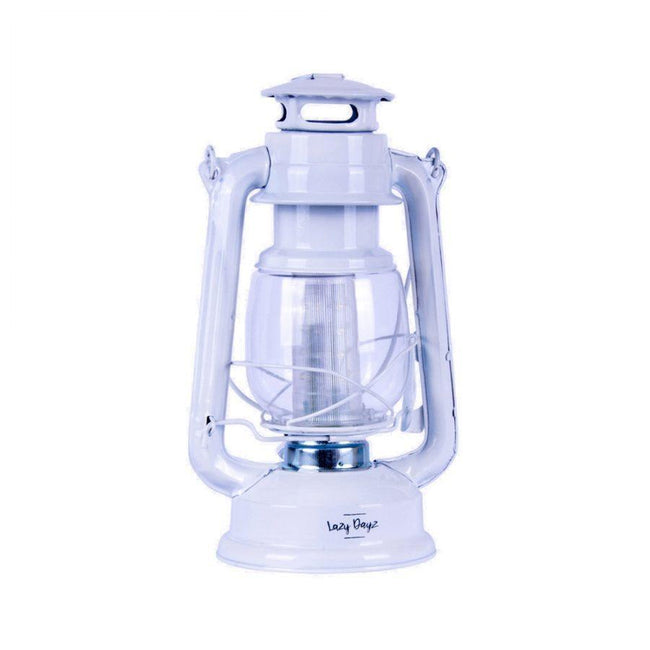 12 LED Solid Metal Camping Hurricane Lantern - White. Hover Image