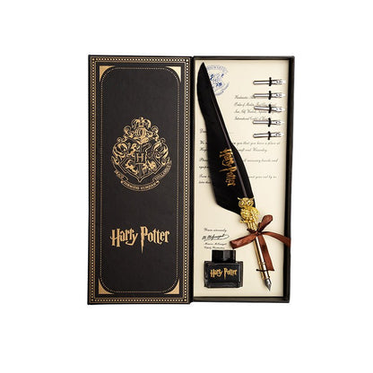 Harry Potter Vintage Feather Dip Pen Writing Set with ink Calligraphy Quill Pen Gifts - NAVY BLUE