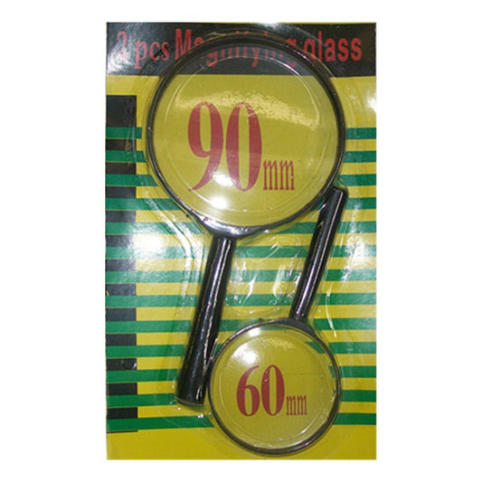 Pack of 2 Magnifying Glasses with Handle Magnifiers 90mm and 60mm Zooming Lens Reading.