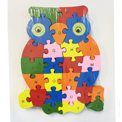 WOODEN ANIMAL PUZZLES ALPHABET AND NUMBER ASSORTED - Owl.