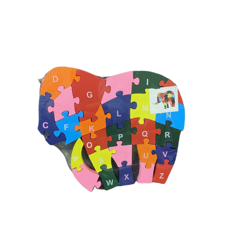 WOODEN ANIMAL PUZZLES ALPHABET AND NUMBER ASSORTED - Elephant.