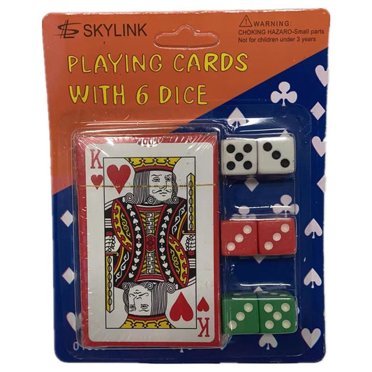 Playing card with 6 Colourful Dices.