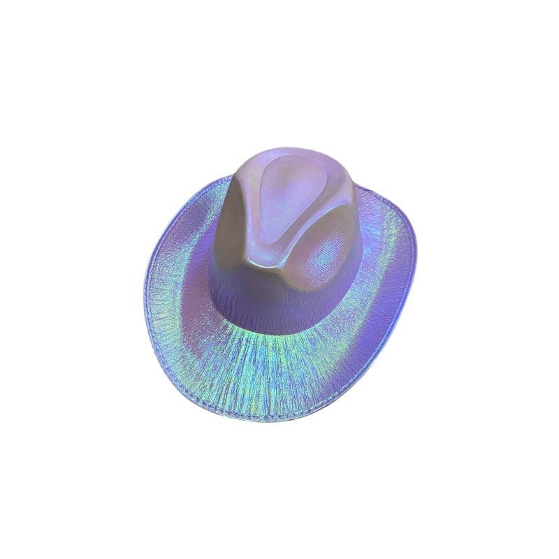Holographic Cowboy Party Hat (Adult Size) - Rose.
