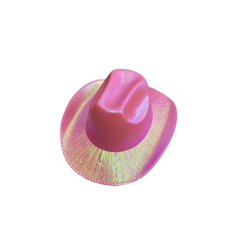 Holographic Cowboy Party Hat (Adult Size) - Rose.