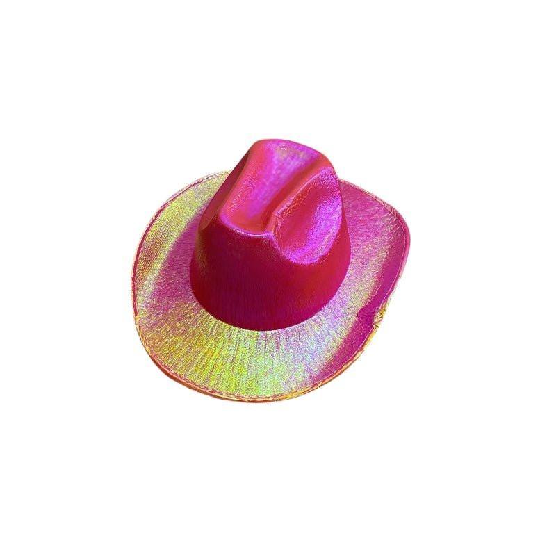 Holographic Cowboy Party Hat (Adult Size) - Rose.