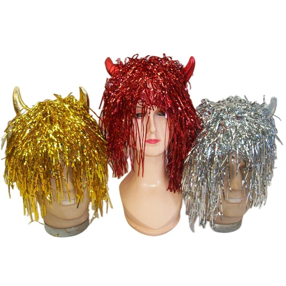 Devil tinsel wig - Red.