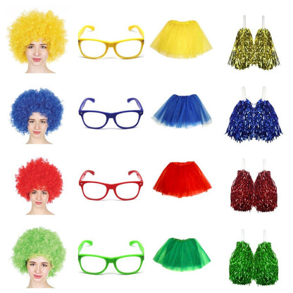 School house carnival colour celebrates kit Wig Glasses Tutus and Pom Poms - Green.