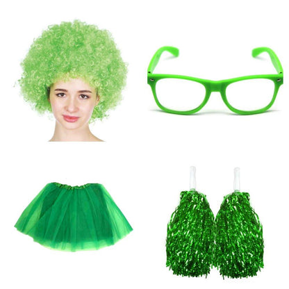 School house carnival colour celebrates kit Wig Glasses Tutus and Pom Poms - Green.