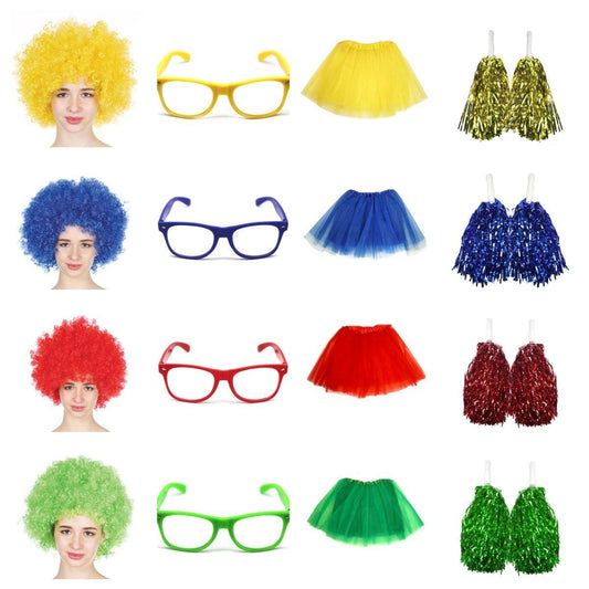 School house carnival colour celebrates kit Wig Glasses Tutus and Pom Poms - Yellow.