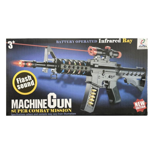 Electric Toy Machine Gun â Battery Operated with Flashing Lights, Sound & Infrared Ray â Pretend Play Gun with Scope & Spinning Barrel â Ages 8+.