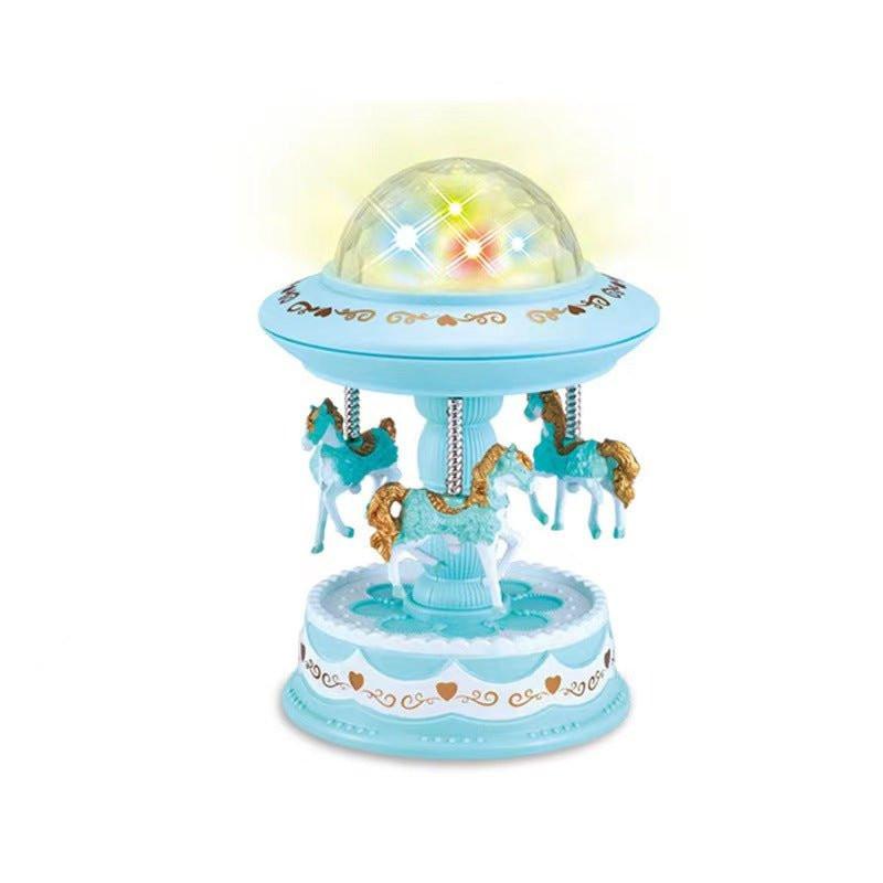 Blue Music Box Musical Carousel Horse LED Carousel Toy Child Birthday Xmas Gift.