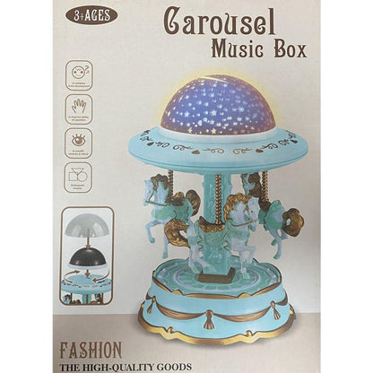 Blue Music Box Musical Carousel Horse LED Carousel Toy Child Birthday Xmas Gift.