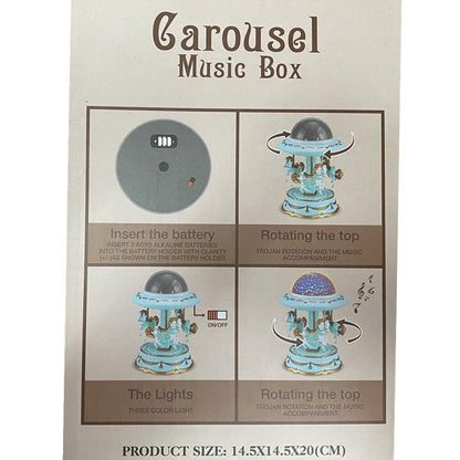 Blue Music Box Musical Carousel Horse LED Carousel Toy Child Birthday Xmas Gift.