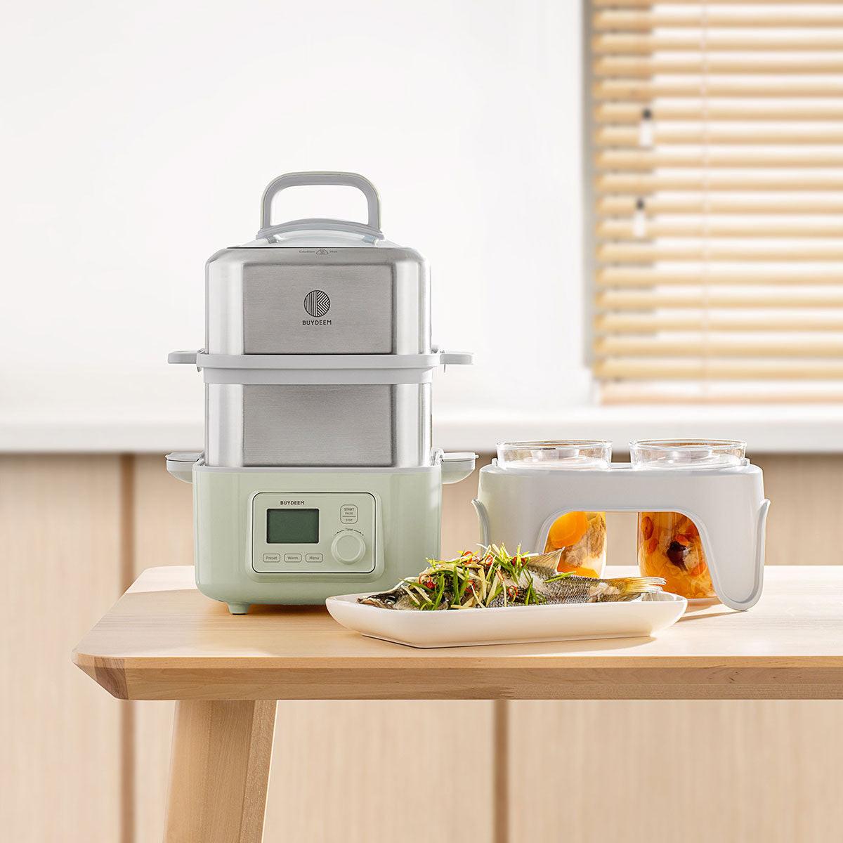 BUYDEEM Double Tier 10L Electric One Touch Digital Multifunctional Food Steamer.