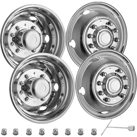 Polished 19.5" 10 Lug Wheel Simulators Stainless Steel Bolt Kit Hubcap Kit Fit for 2005-2020 Ford F450/F550 2WD Trunk Dually Wheel Cover Set.