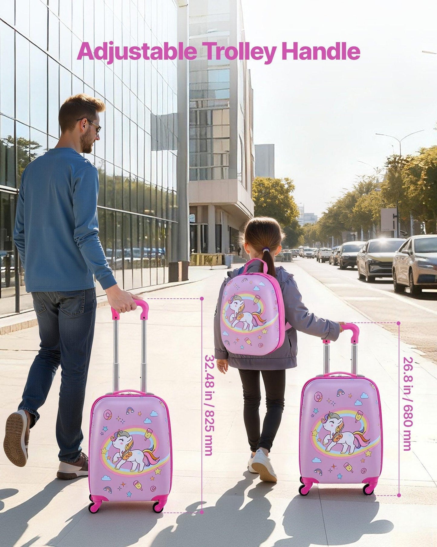 Kids Luggage Set, 2 Piece, 45.7 cm Hardside Rolling Wheels Suitcase with Hard-Shell Backpack, Unicorn Kids Carry on Luggage Set, Holiday Birthday Present for Girls & Boys, Airline Approved.
