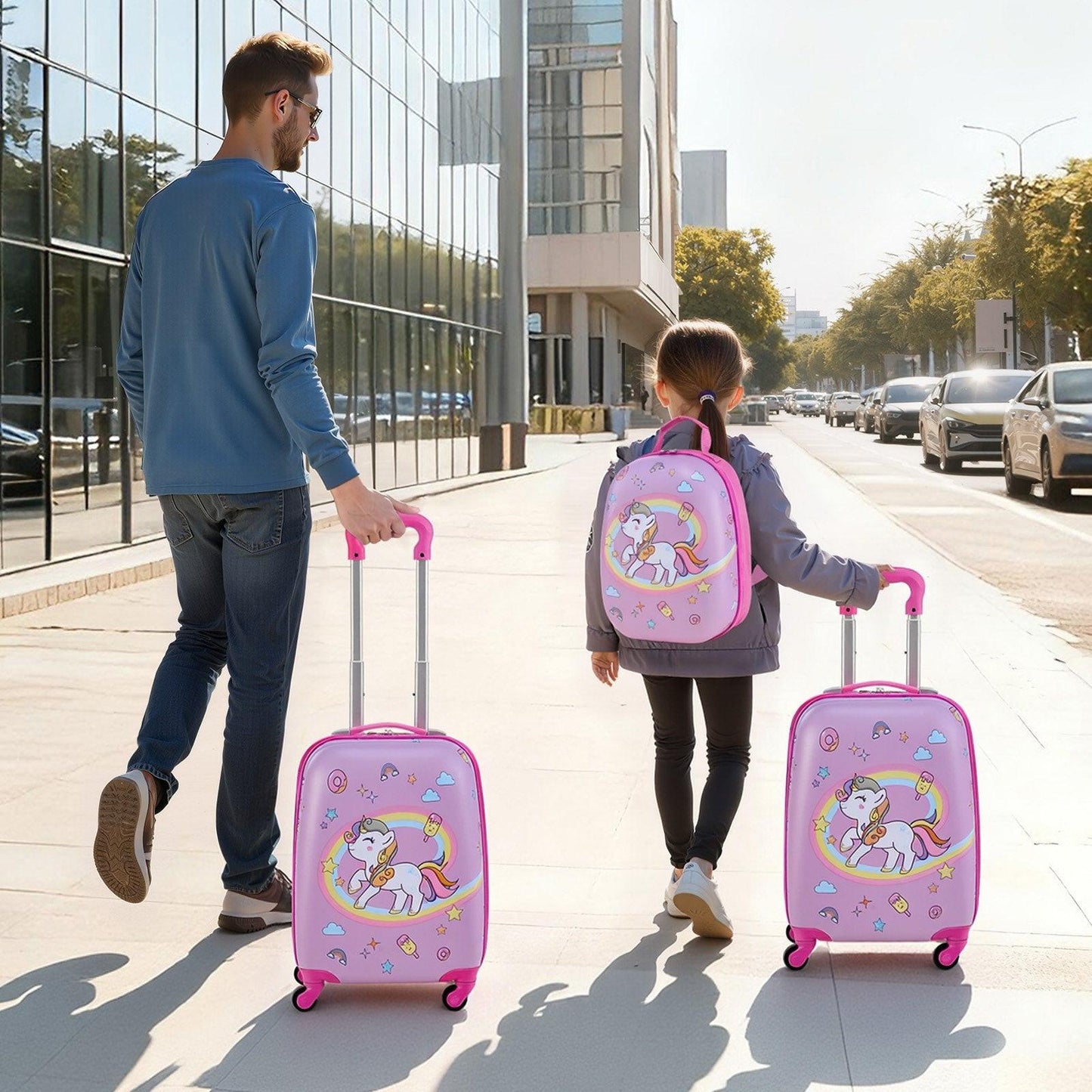Kids Luggage Set, 2 Piece, 45.7 cm Hardside Rolling Wheels Suitcase with Hard-Shell Backpack, Unicorn Kids Carry on Luggage Set, Holiday Birthday Present for Girls & Boys, Airline Approved.