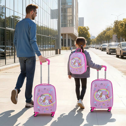 Kids Luggage Set, 2 Piece, 45.7 cm Hardside Rolling Wheels Suitcase with Hard-Shell Backpack, Unicorn Kids Carry on Luggage Set, Holiday Birthday Present for Girls & Boys, Airline Approved.