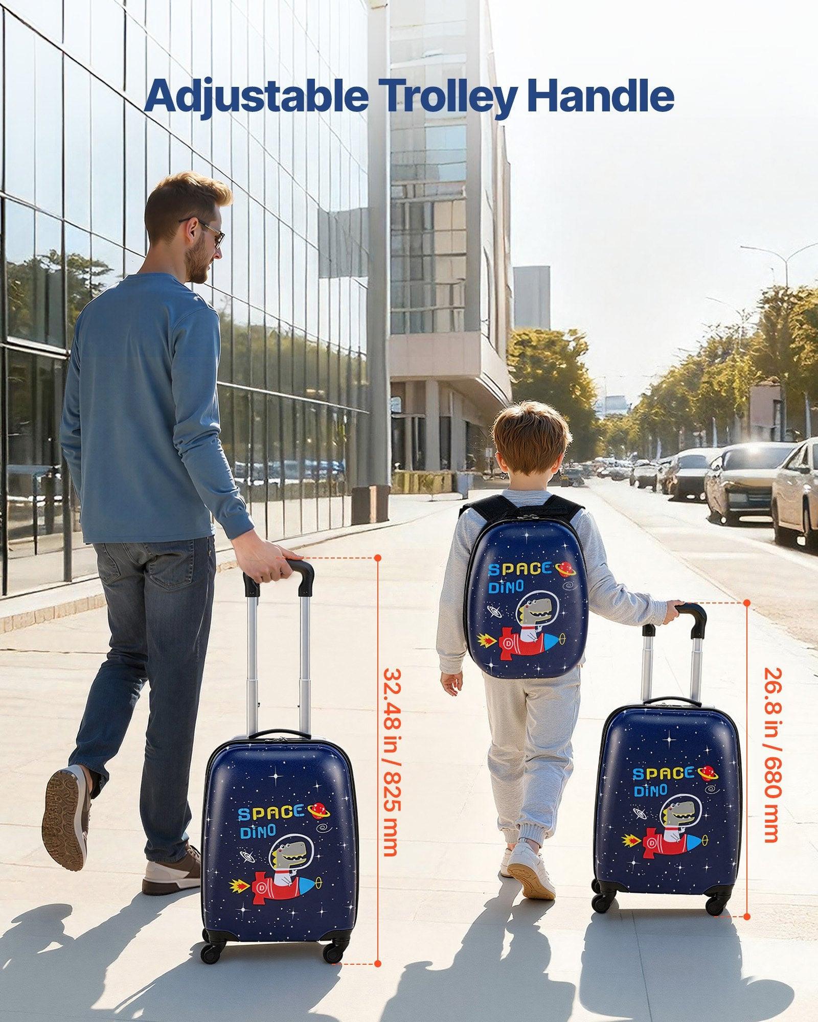 Kids Luggage Set, 2 Piece, 45.7 cm Hardside Rolling Wheels Suitcase with Hard-Shell Backpack, Dinosaur Kids Carry on Luggage Set, Holiday Birthday Present for Girls & Boys, Airline Approved.