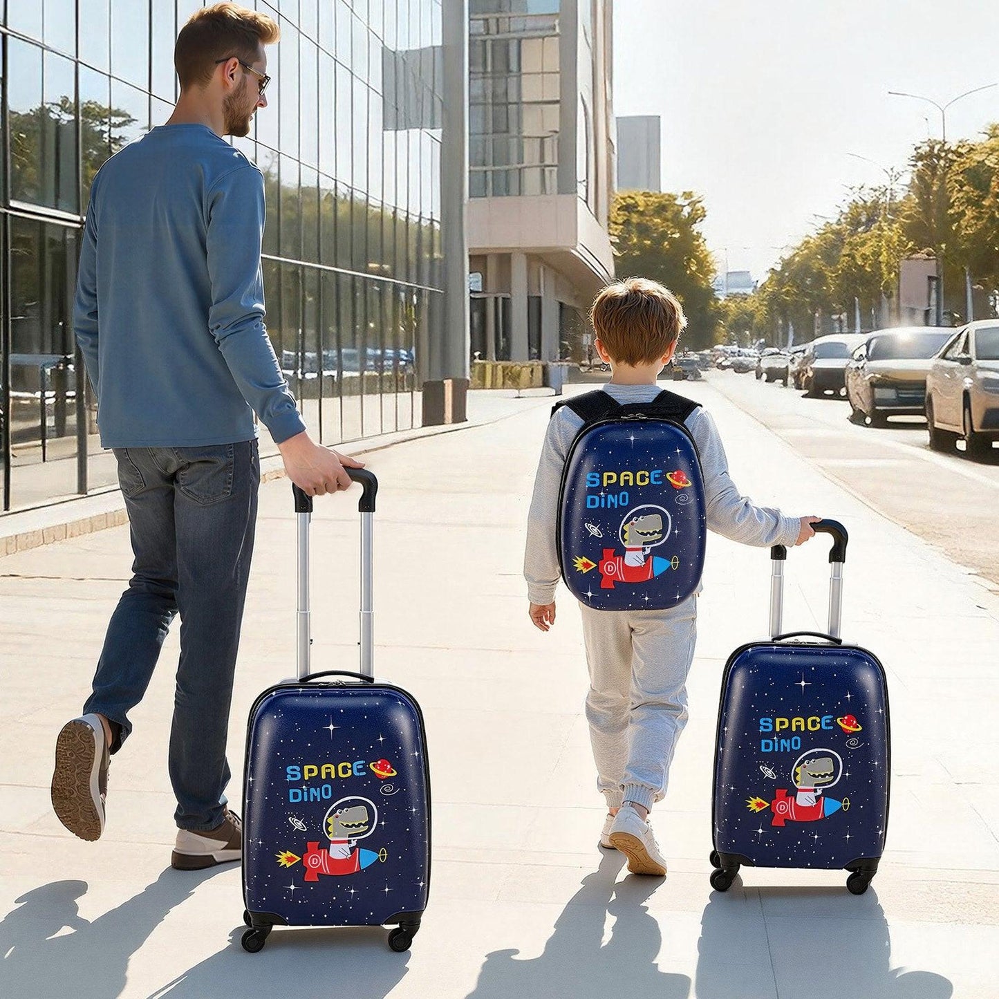 Kids Luggage Set, 2 Piece, 45.7 cm Hardside Rolling Wheels Suitcase with Hard-Shell Backpack, Dinosaur Kids Carry on Luggage Set, Holiday Birthday Present for Girls & Boys, Airline Approved.