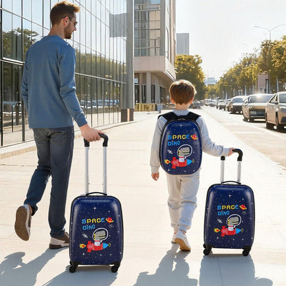 Kids Luggage Set, 2 Piece, 45.7 cm Hardside Rolling Wheels Suitcase with Hard-Shell Backpack, Dinosaur Kids Carry on Luggage Set, Holiday Birthday Present for Girls & Boys, Airline Approved.