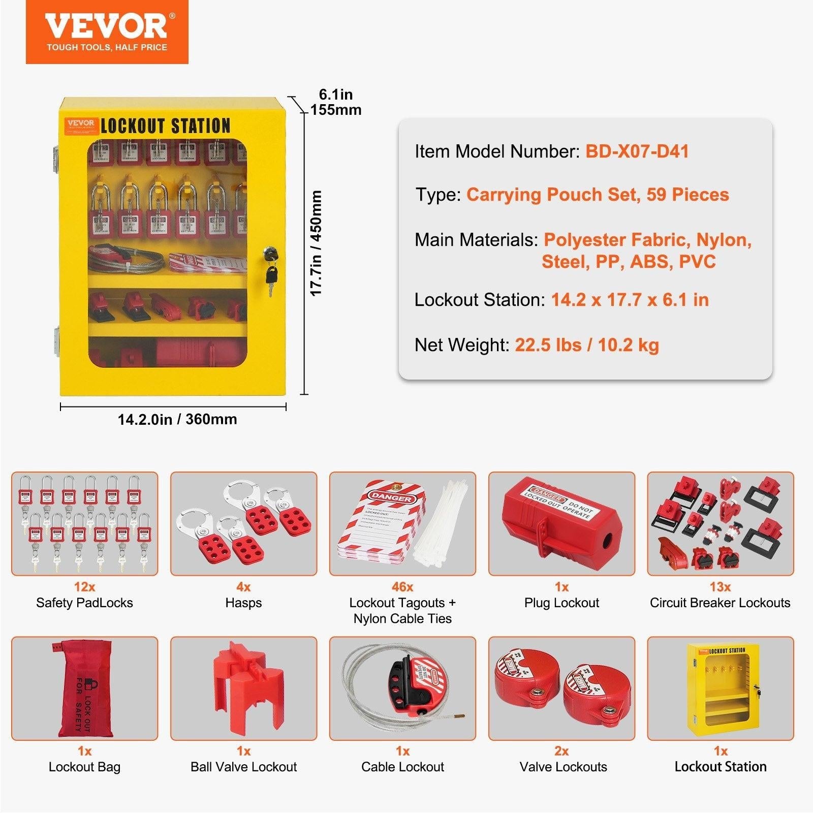 Electrical Lockout Tagout Kit, 59 PCS Safety Lockout Tagout Station With Padlocks, Hasps, Tags, Ties, Plug Lockout, Circuit Breaker Lockouts, Valve Lockouts, Cable Lockout, Lockout Bag, Box.