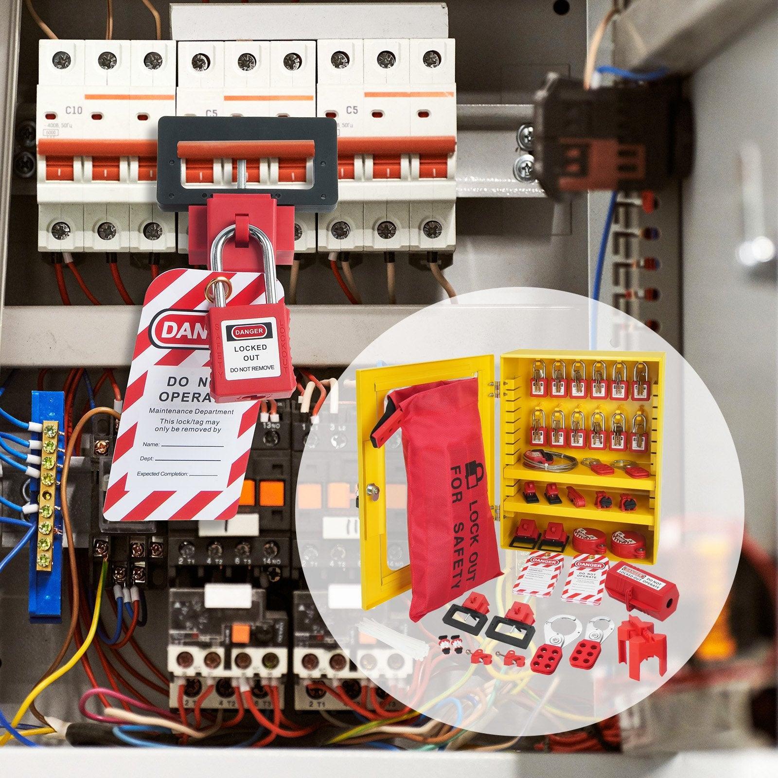 Electrical Lockout Tagout Kit, 59 PCS Safety Lockout Tagout Station With Padlocks, Hasps, Tags, Ties, Plug Lockout, Circuit Breaker Lockouts, Valve Lockouts, Cable Lockout, Lockout Bag, Box.