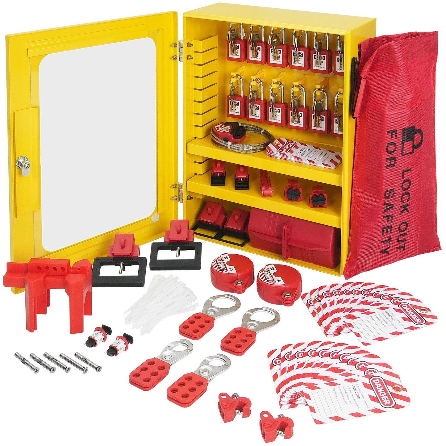 Electrical Lockout Tagout Kit, 59 PCS Safety Lockout Tagout Station With Padlocks, Hasps, Tags, Ties, Plug Lockout, Circuit Breaker Lockouts, Valve Lockouts, Cable Lockout, Lockout Bag, Box.