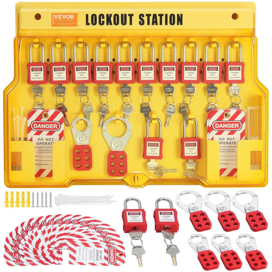 Electrical Lockout Tagout Kit, 60 PCS Safety Lockout Tagout Station Includes Padlocks, Hasps, Tags, Nylon Ties, Expansion Kit, and Lockout Station Board, for Industrial, Electric Power.