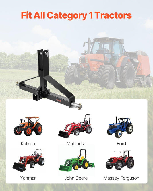 3 Point Trailer Hitch with 2 in Receiver, 3pt Quick Hitch Attachment for Category 1 Tractor, 3000lbs Capacity, Tow Drawbar Adapter, Compatible with Kubota, Mahindra, Ford, Yanmar, John Deere.