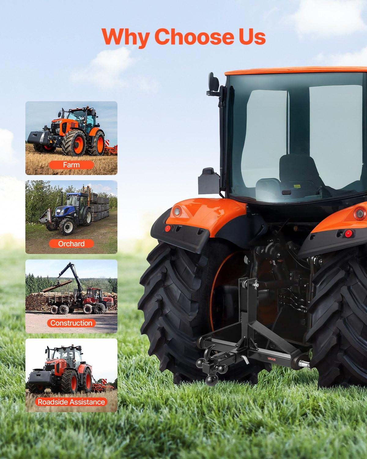 3 Point Trailer Hitch with 2 in Receiver, 3pt Quick Hitch Attachment, Heavy Duty Tractor Tow Drawbar Adapter, Compatible with Kubota, Mahindra, Ford, Yanmar, John Deere, Massey Ferguson.