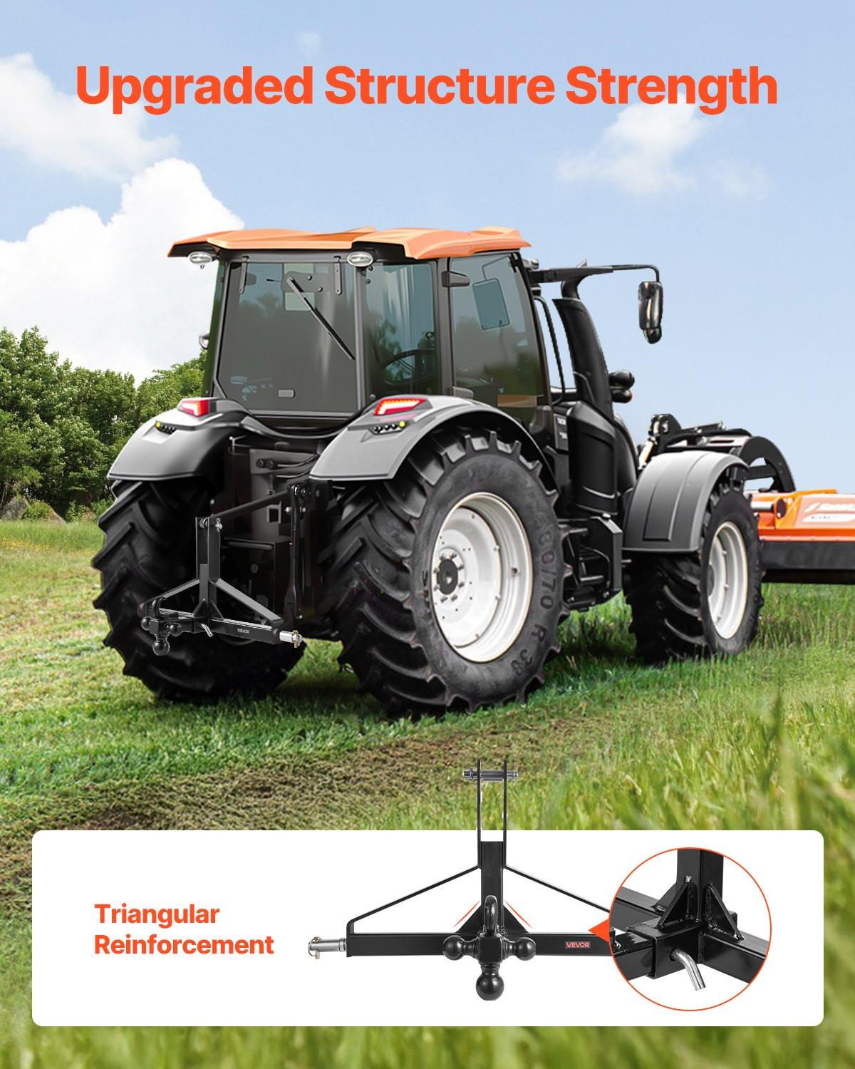 3 Point Trailer Hitch with 2 in Receiver, 3pt Quick Hitch Attachment, Heavy Duty Tractor Tow Drawbar Adapter, Compatible with Kubota, Mahindra, Ford, Yanmar, John Deere, Massey Ferguson.