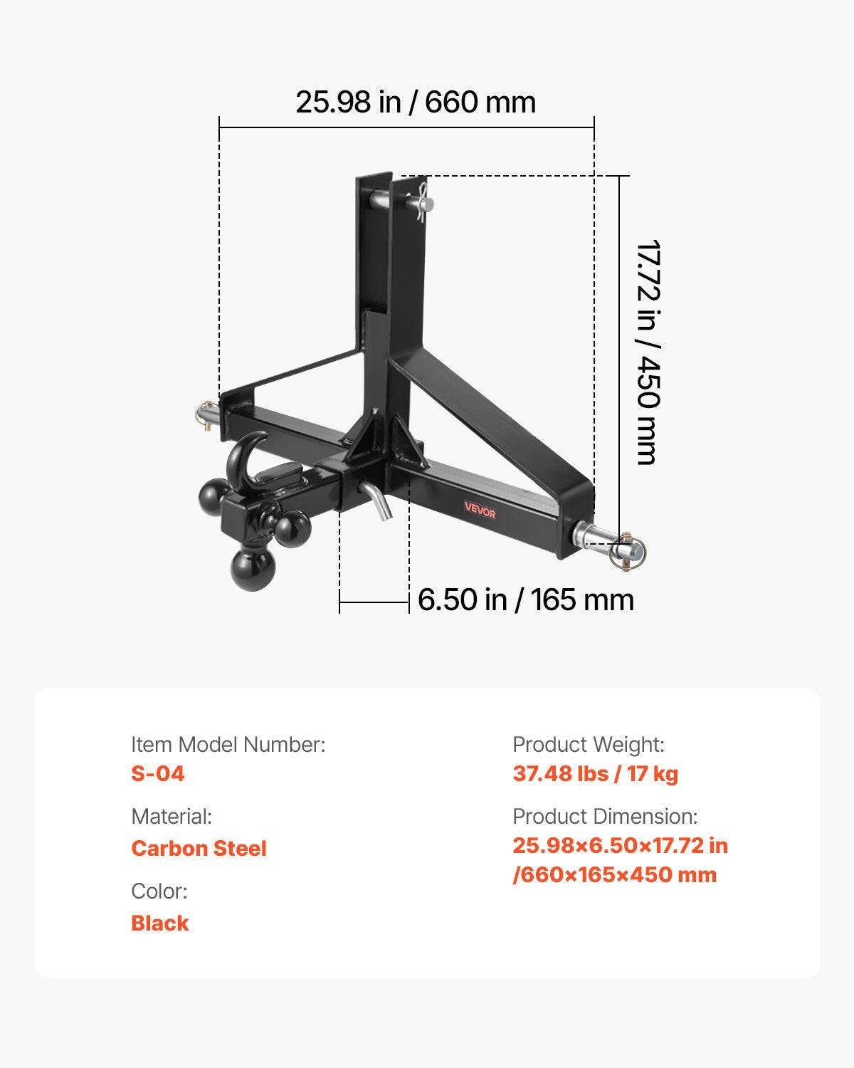3 Point Trailer Hitch with 2 in Receiver, 3pt Quick Hitch Attachment, Heavy Duty Tractor Tow Drawbar Adapter, Compatible with Kubota, Mahindra, Ford, Yanmar, John Deere, Massey Ferguson.
