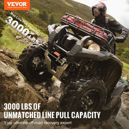Electric Winch, 1361 kg Line Pull Capacity, 12V DC ATV/UTV Winch with Î¦0.5 x 1188.7 cm 7 Strands Steel Cable Roller Fairlead Wired Remote Control, IP55 Waterproof for Towing UTV ATV Off-Road.