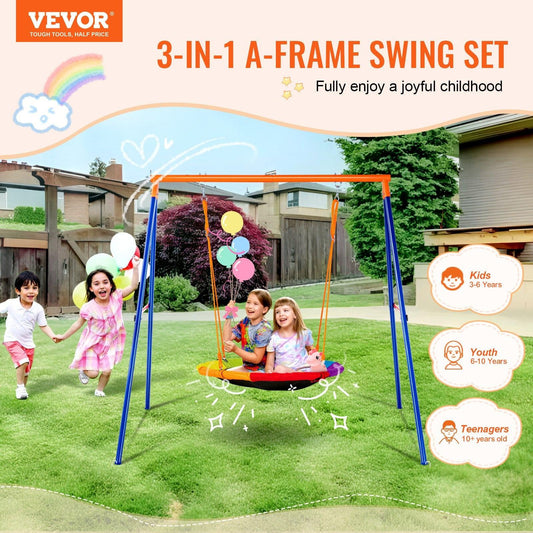 Swing Sets for Backyard 40in Saucer Swing Seat A-Frame Metal Stand 440lbs.