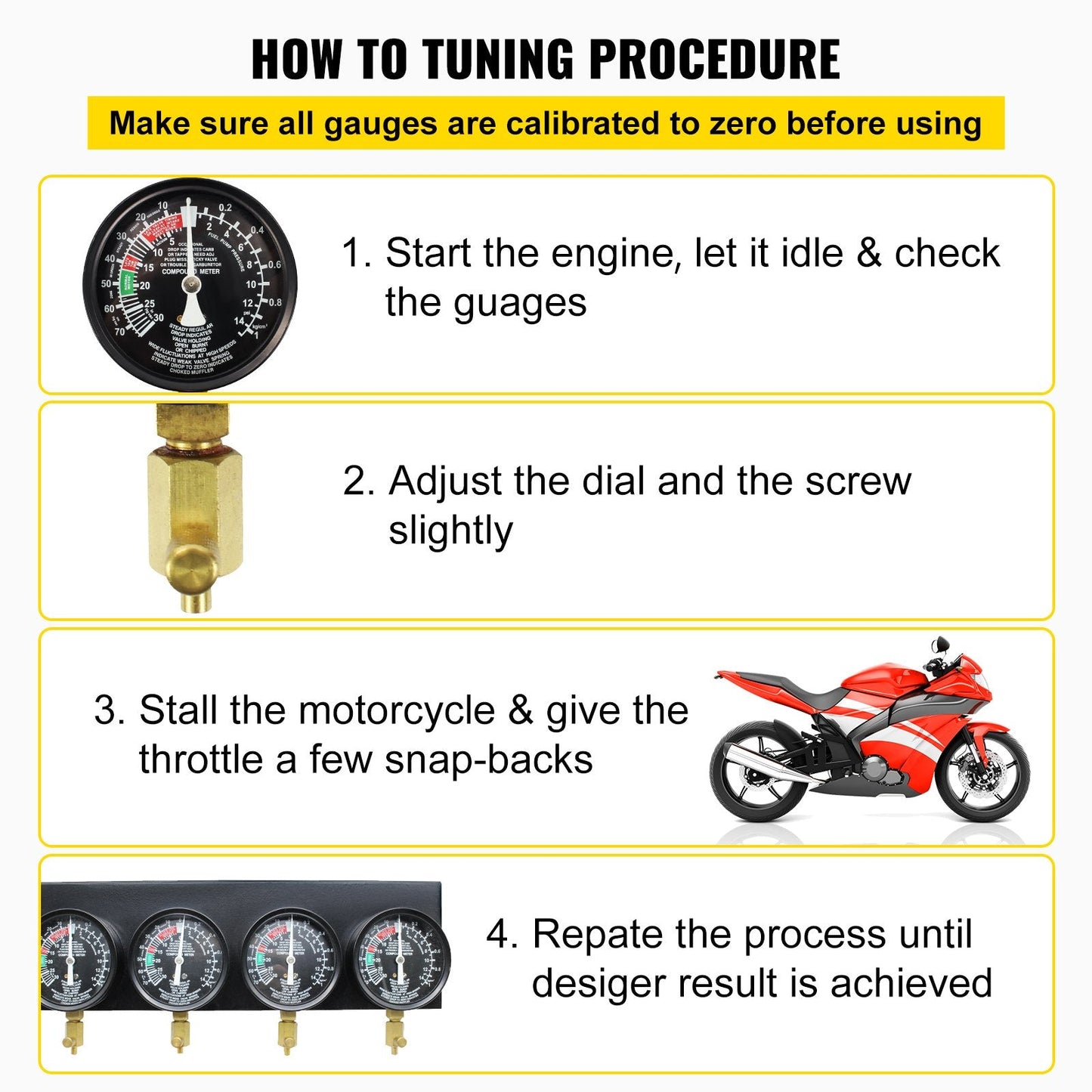 Fuel Vacuum Carburetor Synchronize Tool Kit Fuel Vacuum Carburetor Synchronizer carb sync Gauge Set with Rubber Hose