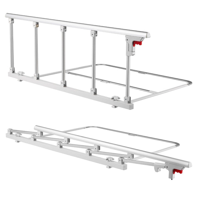 Foldable Bed Rail for Elderly, 122 cm Bedside Assist Rail with Fixing Strap, Adjustable Height Pipe Bedside Cane, High-Strength Metal Senior Bed Bar, Hand Guard Grab Fits King, Queen, Full, Twin Hover Image