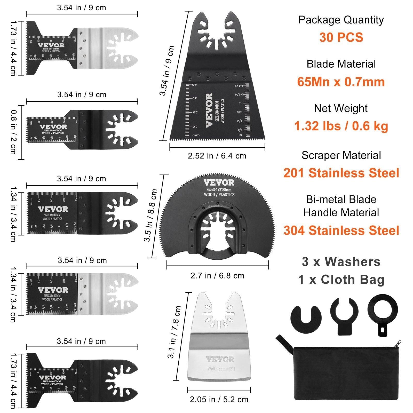 30PCS Multi Tool Blades Kits, Universal Quick Release Oscillating Saw Blades, 8 Types Wood Metal Plastic Oscillating Tool Blades, Fit Dewalt Bosch Milwaukee Hitachi Chicago Craftsman.