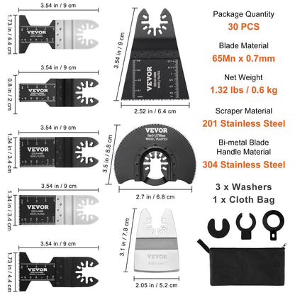 30PCS Multi Tool Blades Kits, Universal Quick Release Oscillating Saw Blades, 8 Types Wood Metal Plastic Oscillating Tool Blades, Fit Dewalt Bosch Milwaukee Hitachi Chicago Craftsman.