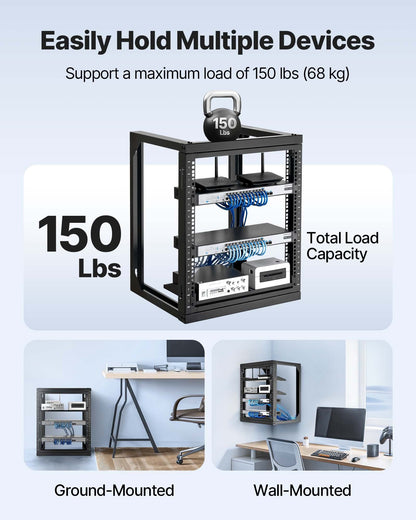 12U Wall Mount Server Rack, 68.04 kg Max Load Capacity, Open Frame Network Rack with 180 Degrees Gate Swing Door, Carbon Steel, Ideal for IT Network Equipment & AV Devices Computer Server, Black