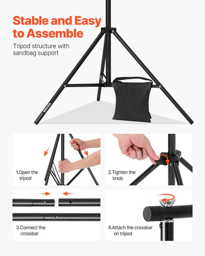 Backdrop Stand, 198 x 300 cm Adjustable Photo Backdrop Stand Kit, Portable Background Backdrop Stand with 5 Crossbars, Heavy Duty Projector Screen Stand, for Wedding, Photo Video Studio & Party