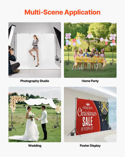 Backdrop Stand, 198 x 300 cm Adjustable Photo Backdrop Stand Kit, Portable Background Backdrop Stand with 5 Crossbars, Heavy Duty Projector Screen Stand, for Wedding, Photo Video Studio & Party