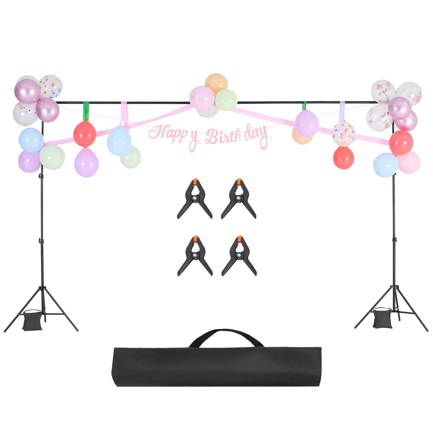 Backdrop Stand, 198 x 300 cm Adjustable Photo Backdrop Stand Kit, Portable Background Backdrop Stand with 5 Crossbars, Heavy Duty Projector Screen Stand, for Wedding, Photo Video Studio & Party