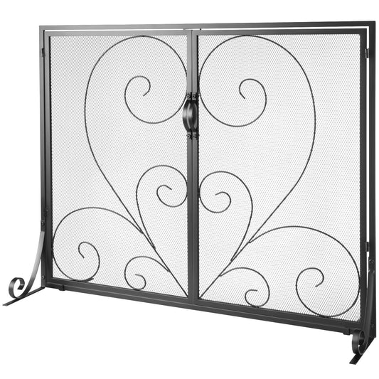 990x802MM Fireplace Screen 2-Panel Iron Mesh Spark Guard Vintage Black