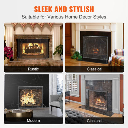 Fireplace Screen Single Panel, Sturdy Iron Mesh Fireplace Screen, 906(L) x720(H)MM Spark Guard Cover, Simple Installation, Free Standing Fire Fence Grate for Living Room Home Decor Modern