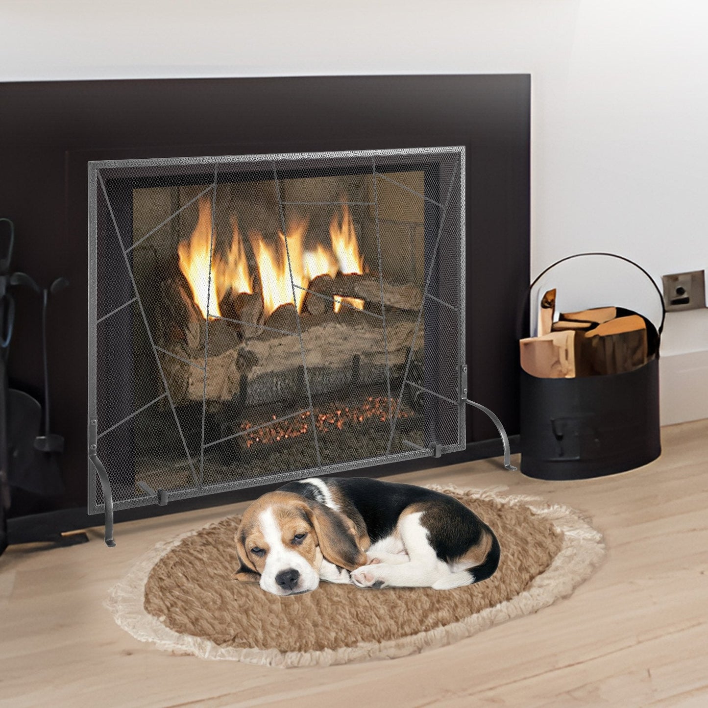 Fireplace Screen Single Panel, Sturdy Iron Mesh Fireplace Screen, 906(L) x720(H)MM Spark Guard Cover, Simple Installation, Free Standing Fire Fence Grate for Living Room Home Decor Modern