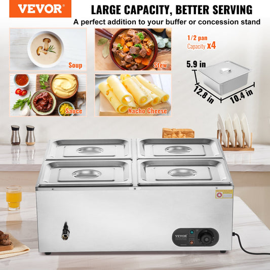 Commercial Electric Food Warmer Countertop Buffet 4*12 Qt Pan Bain Marie